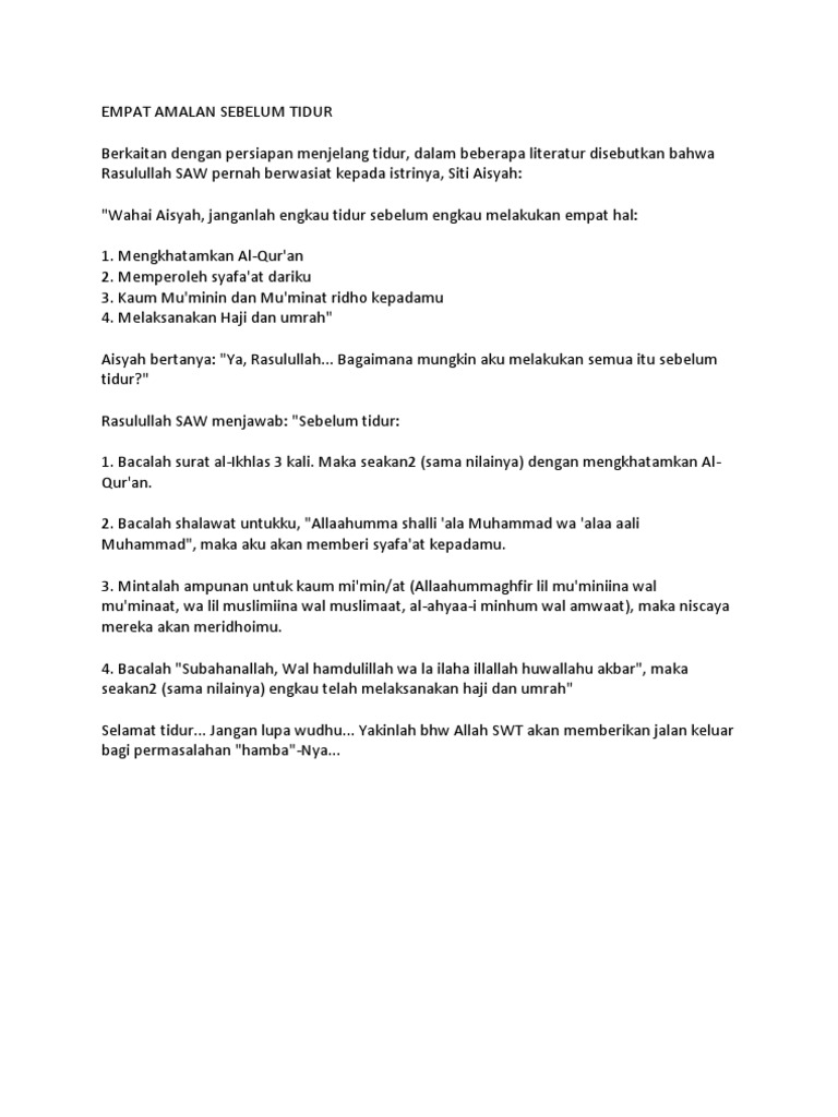 Empat Amalan Sebelum Tidur Pdf