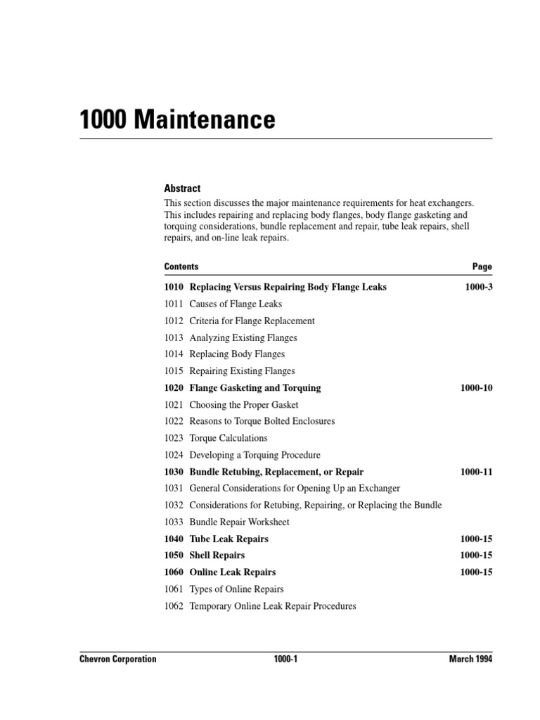 CHEVRON Maintenance Heat Exchanger | PDF | Leak | Heat Exchanger