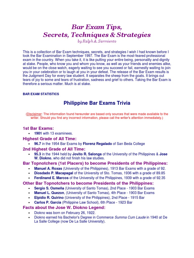 Bar Exam Strategies and Insights | PDF | Test (Assessment)