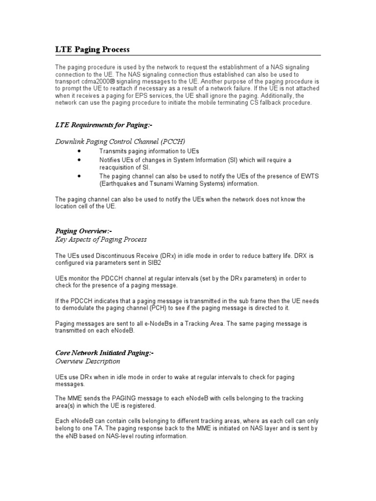 LTE Paging PDF Computer Network Electronics