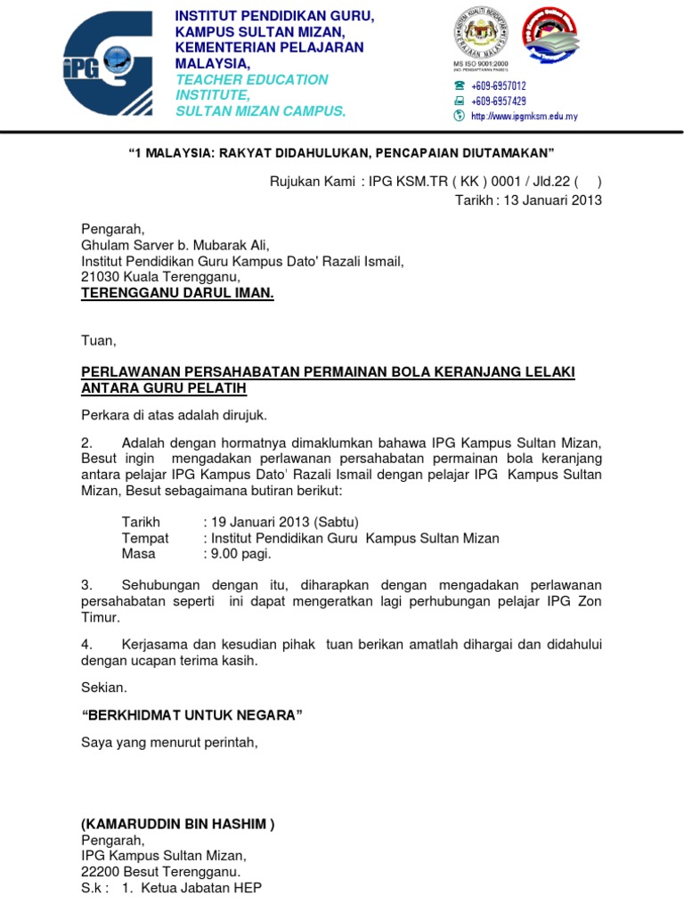 Contoh Surat Perlawanan Persahabatan Bola Jaring
