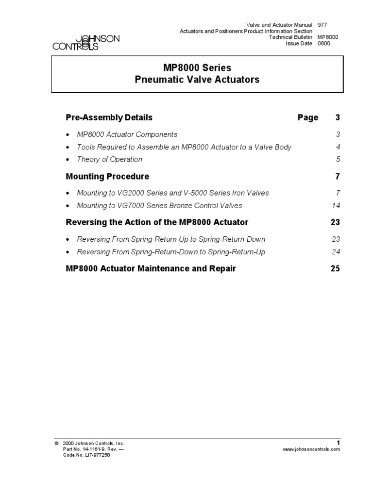 MP8000 Series Pneumatic Valve Actuators: Pre-Assembly Details 3 | PDF ...