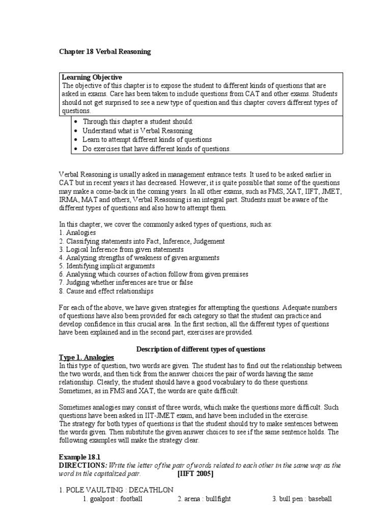 Chapter 18 Verbal Reasoning Argument Causality