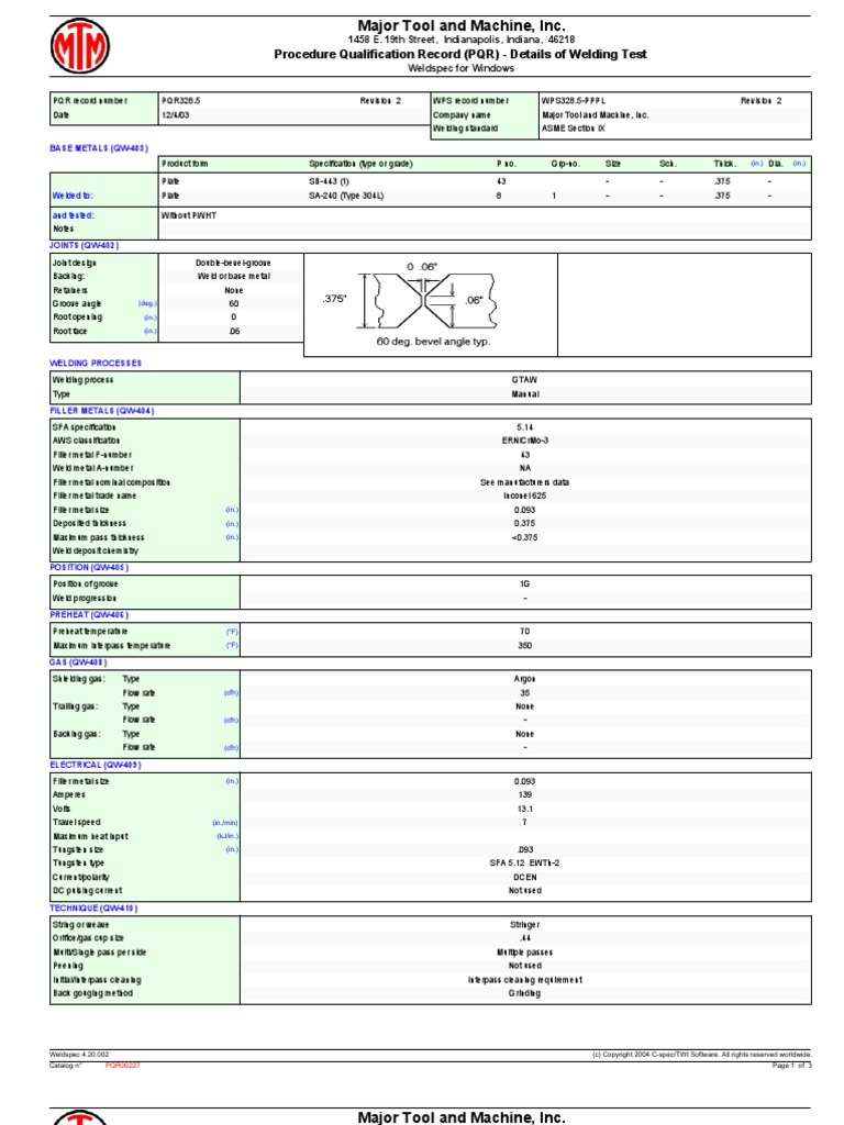 Procedure Qualification Record | Welding | Flow Measurement