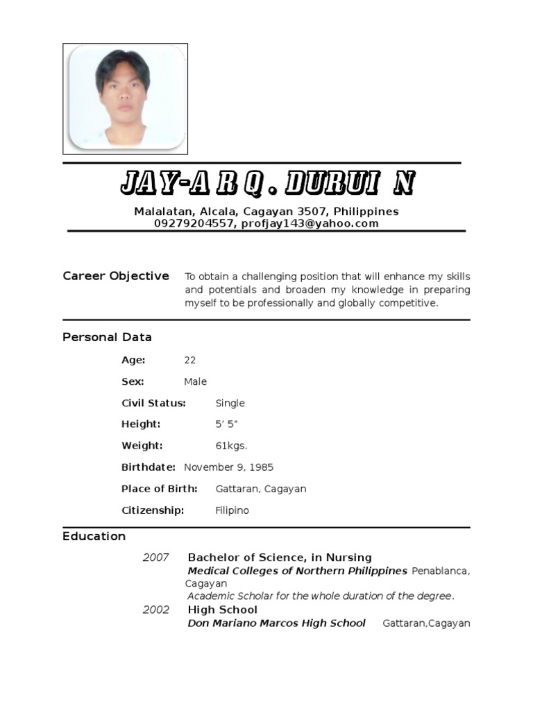 Resume Example Of Resume In Philippines resume nurse