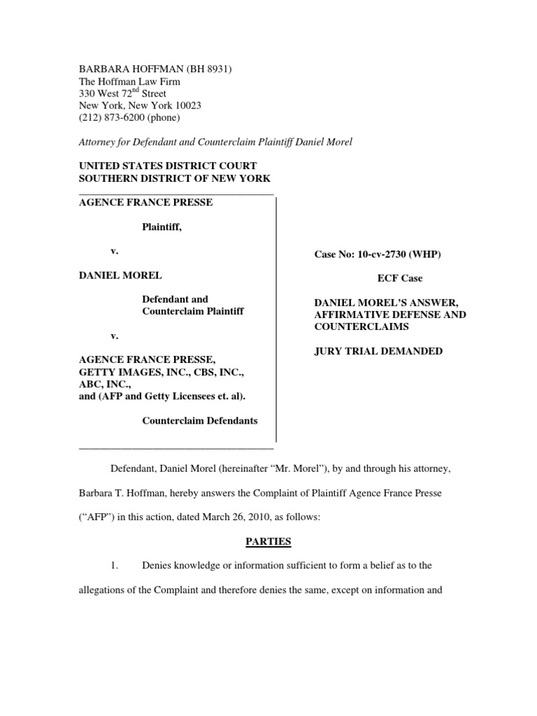 Morel v. AFP: Copyright Infringement Case | PDF | Getty Images | Pleading