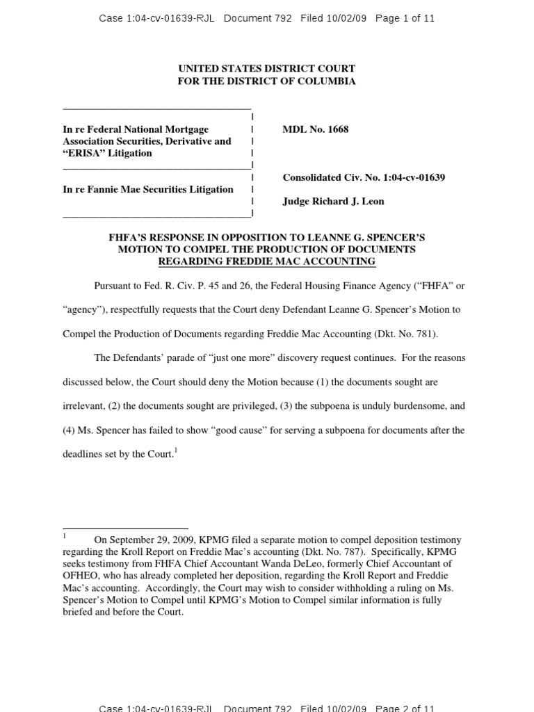 FHFA Motion Not To Disclose Freddie Mac Accounting | PDF | Fannie Mae ...