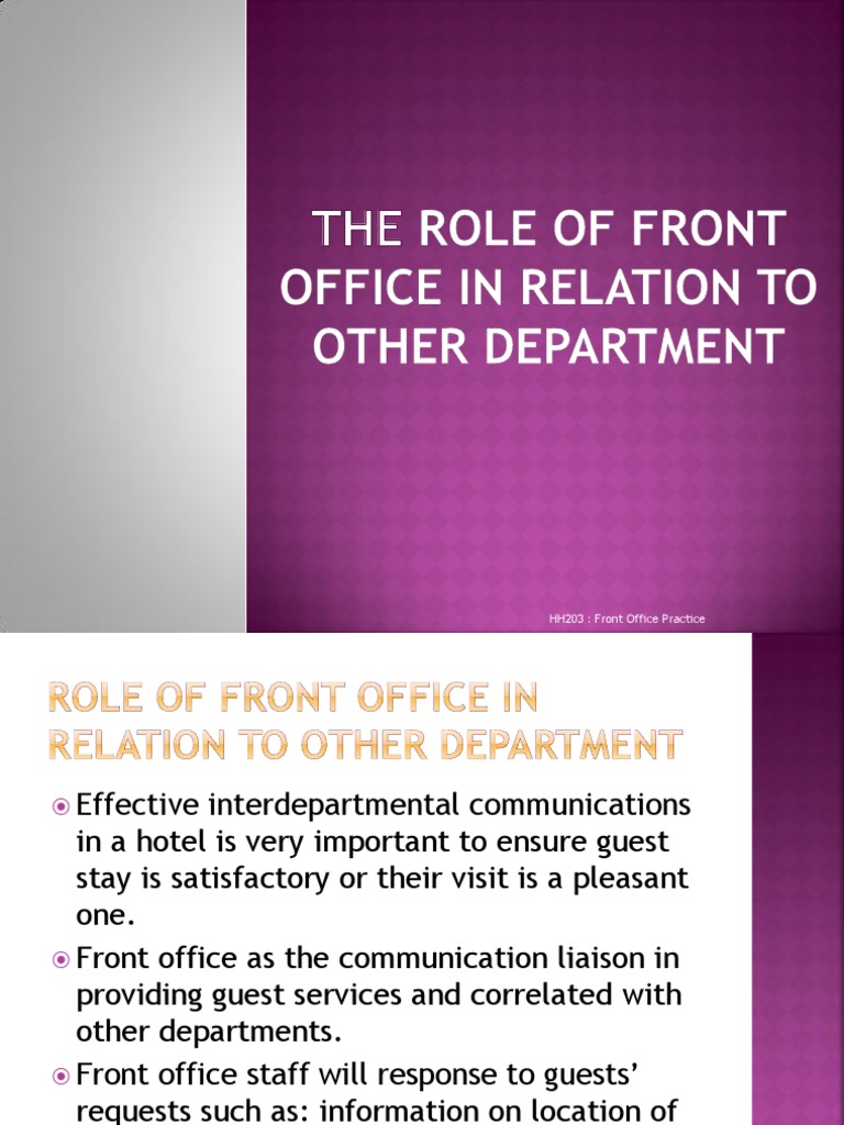 The Role Of Front Office In Relation To Other Department | Pdf |  Restaurants | Bar