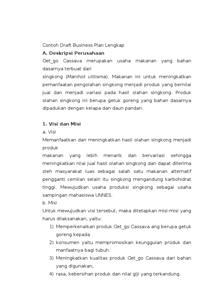 contoh format business plan sederhana