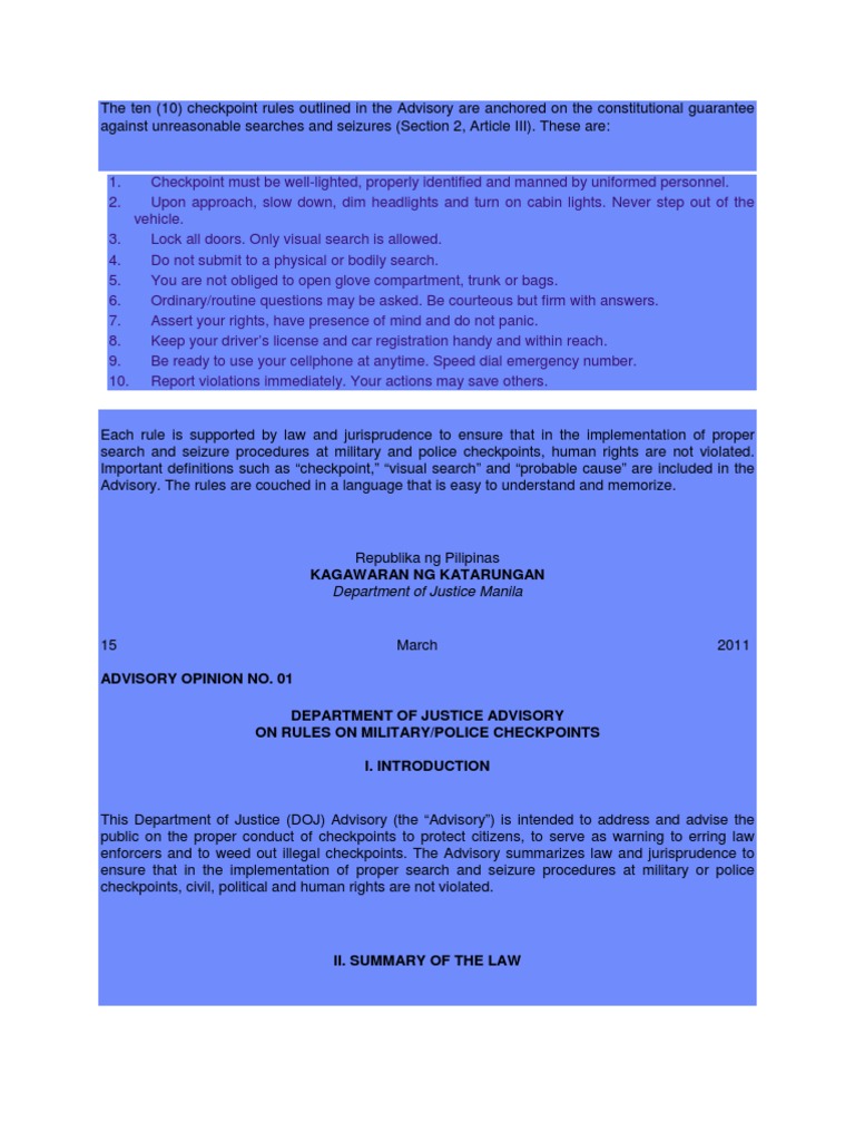Guidelines for Military Checkpoints | PDF | Search And Seizure | Law ...