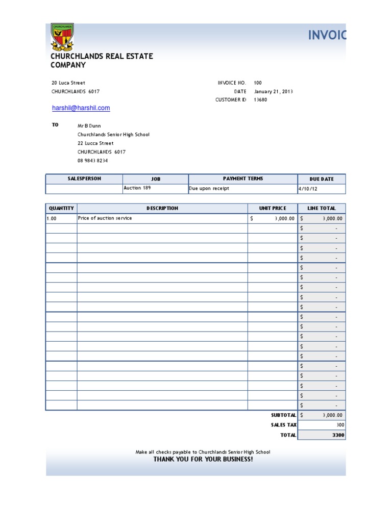 Invoice: Churchlands Real Estate Company PDF