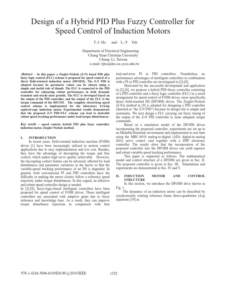 Design of A Hybrid PID Plus Fuzzy Controller For Speed Control of ...