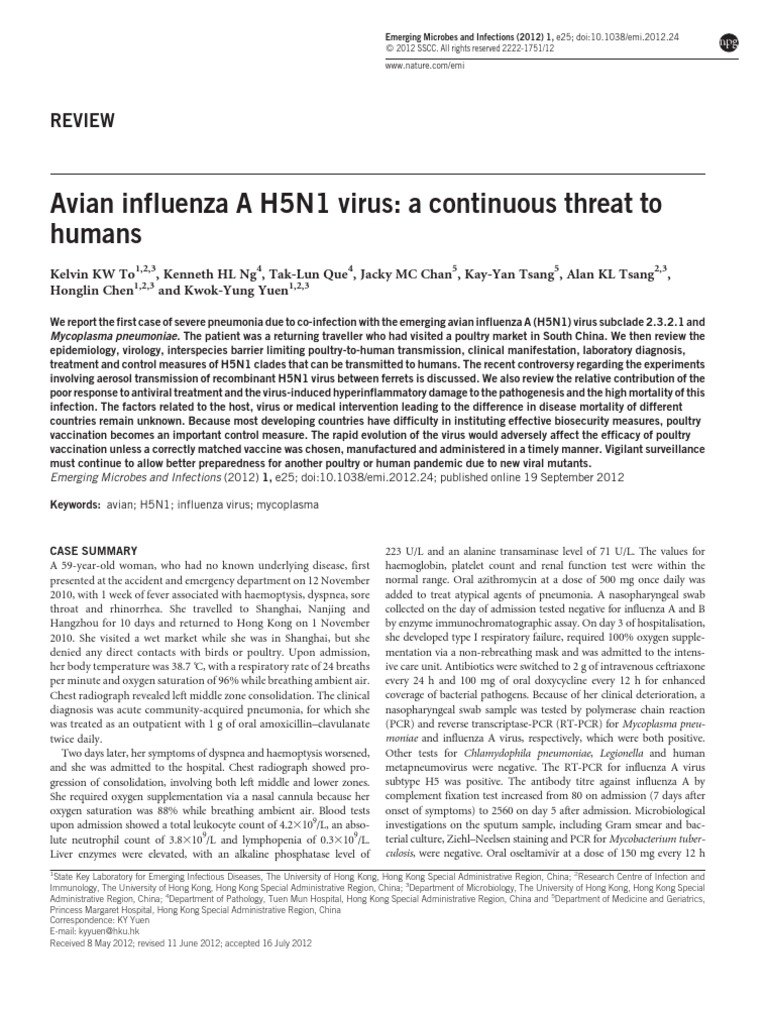 Avian Influenza in People | PDF | Influenza A Virus Subtype H5 N1 ...