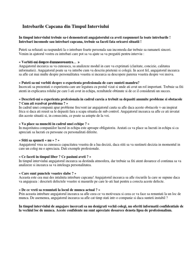 Intrebari Capcana Intrebarile Capcana Din Timpul Interviului | PDF