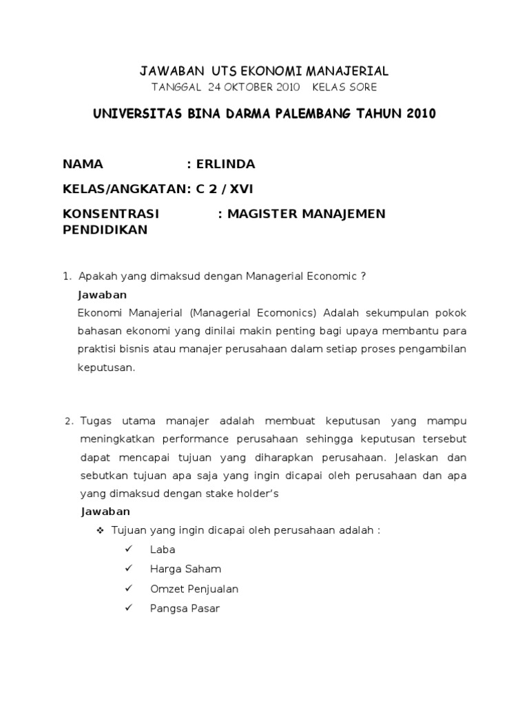 Contoh Soal Ekonomi Manajerial