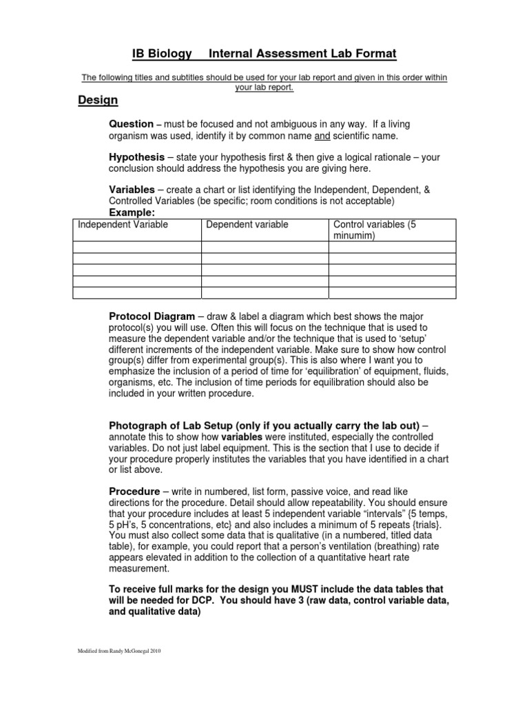 Lab Report Format  PDF Pertaining To Ib Lab Report Template