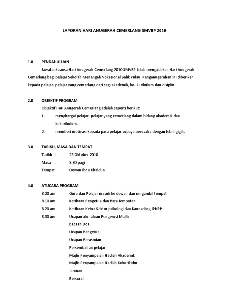 Laporan Hari Anugerah Cemerlang Pdf