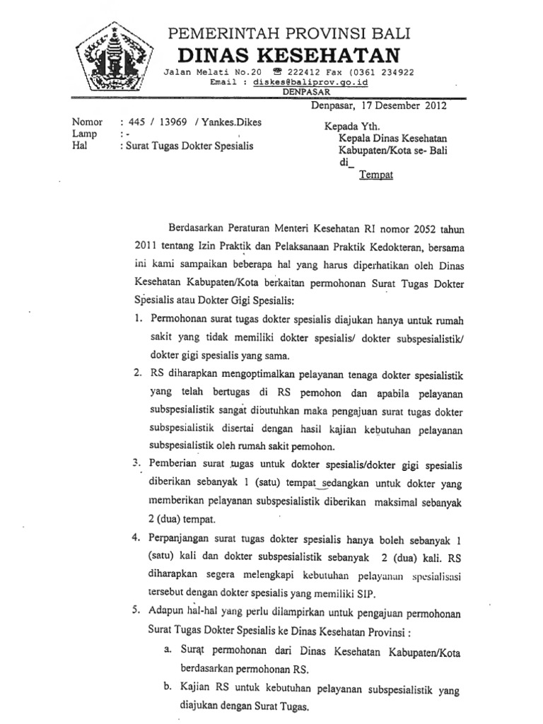 Surat Tugas Dokter Spesialis
