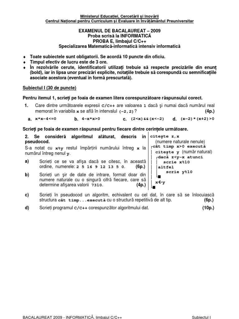 Bac Informatica 2009 Varianta 3 | PDF