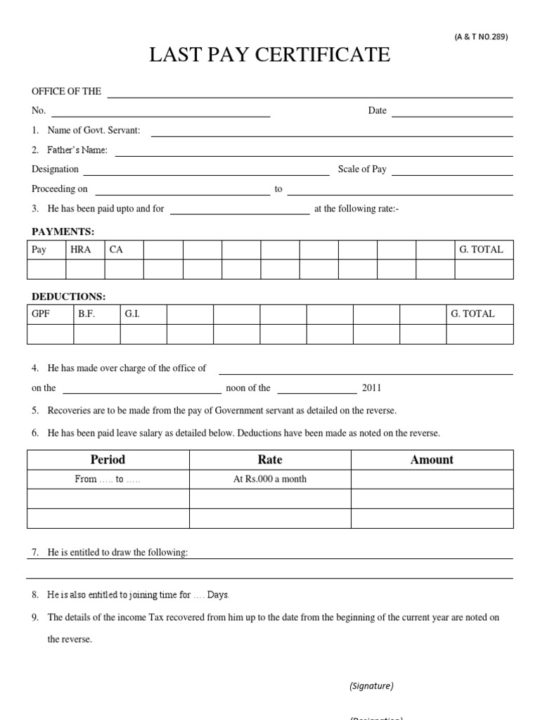 Last Pay Certificate Period Rate Amount PDF