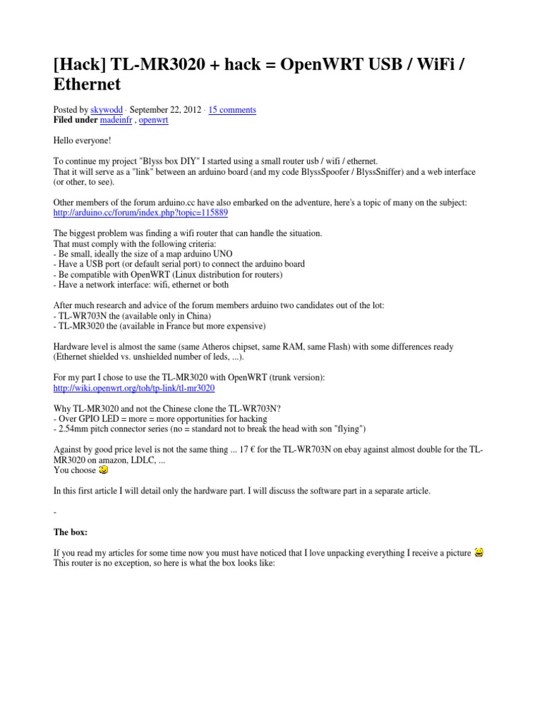 MR3020 Hack | PDF | Cpu Cache | Usb