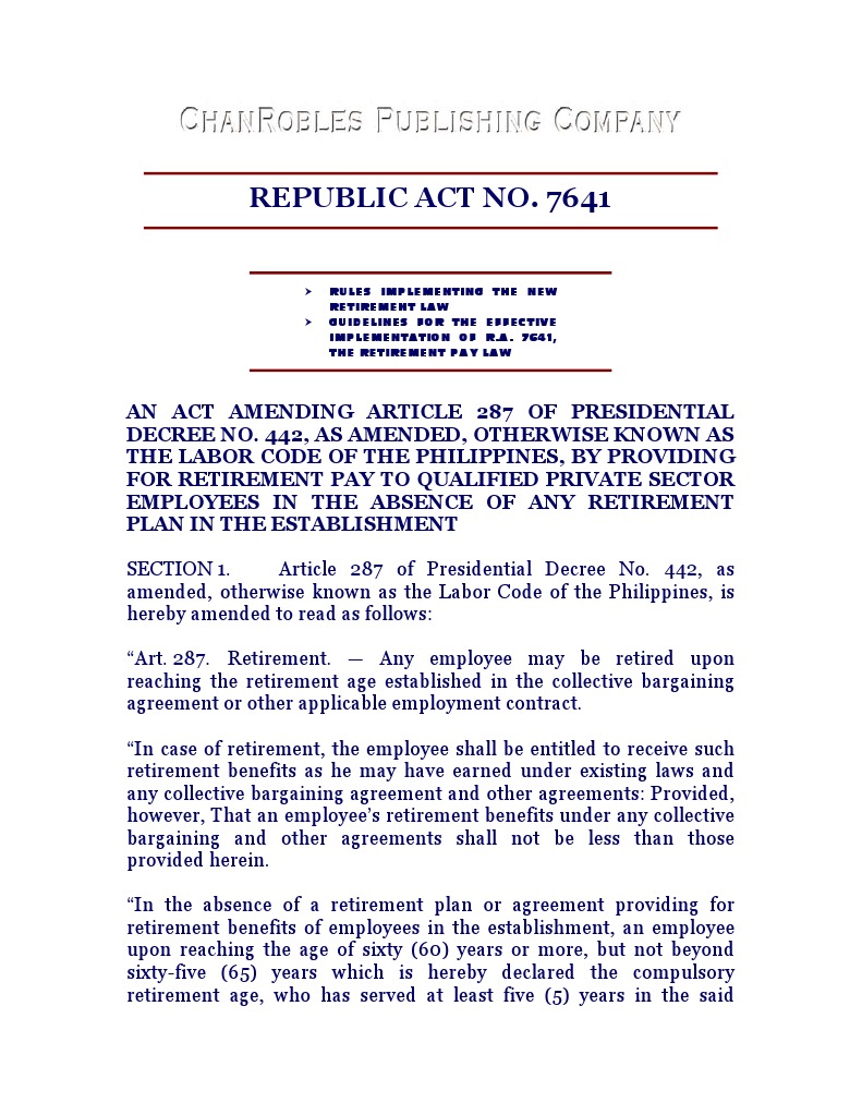 Guidelines on RA 7641 Retirement Law | PDF | Salary | Pension