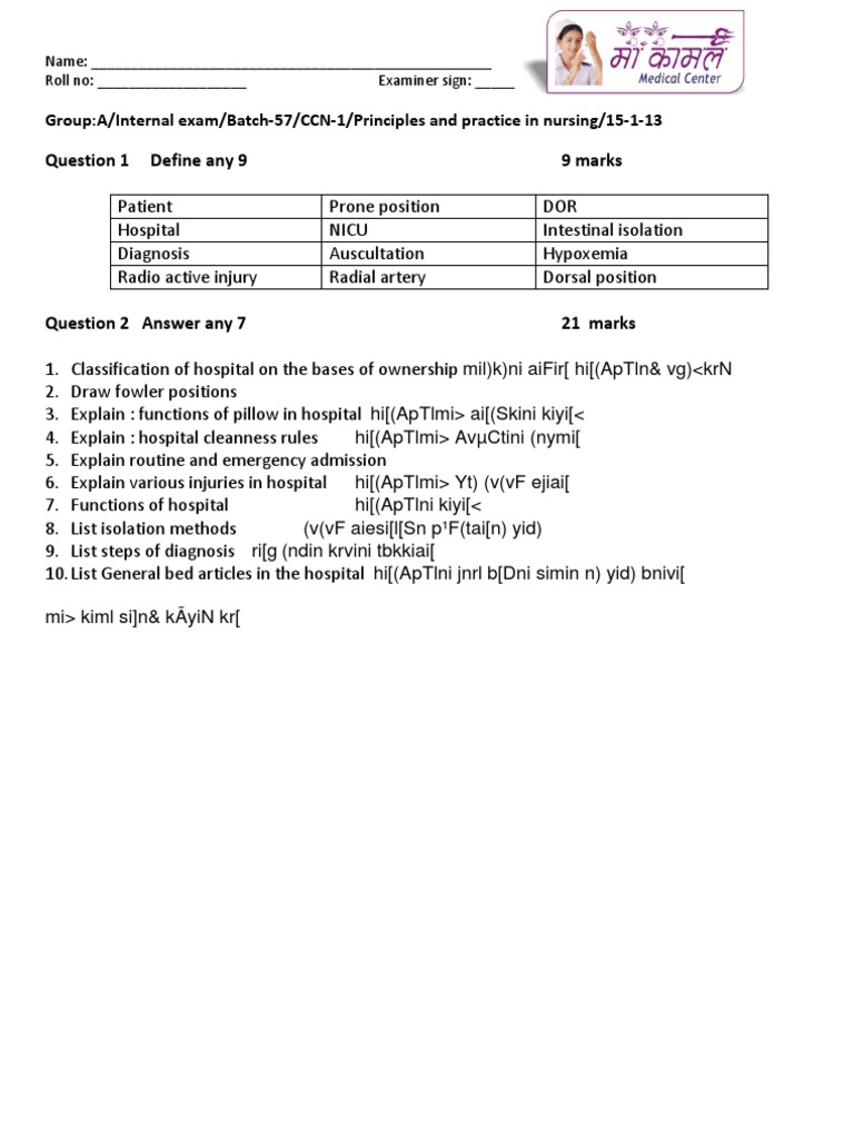 Nursing Assistant Examination Papers | PDF | Circulatory System | Human ...