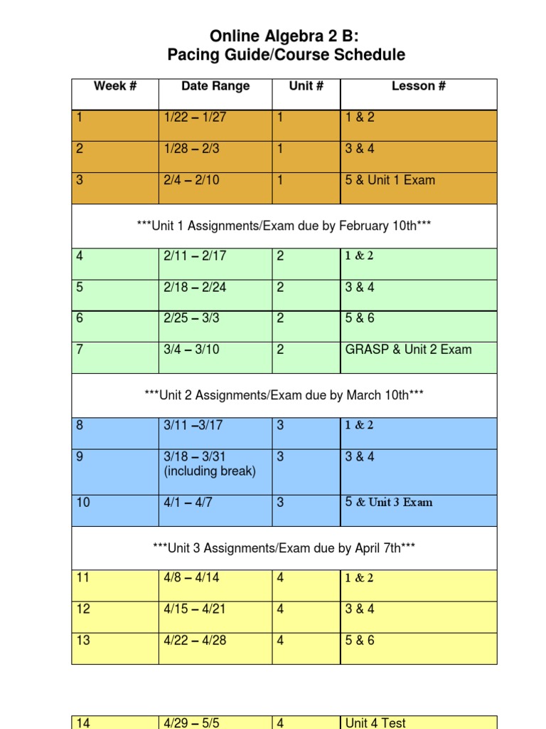 Algebra 2 B Course Schedule Guide | PDF