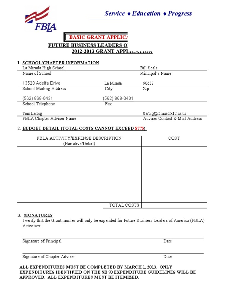 FBLA Grant Application 2012-2013 | PDF