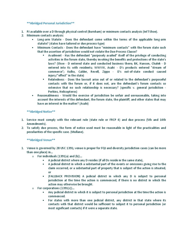 An Overview of Key Concepts in Civil Procedure Personal Jurisdiction