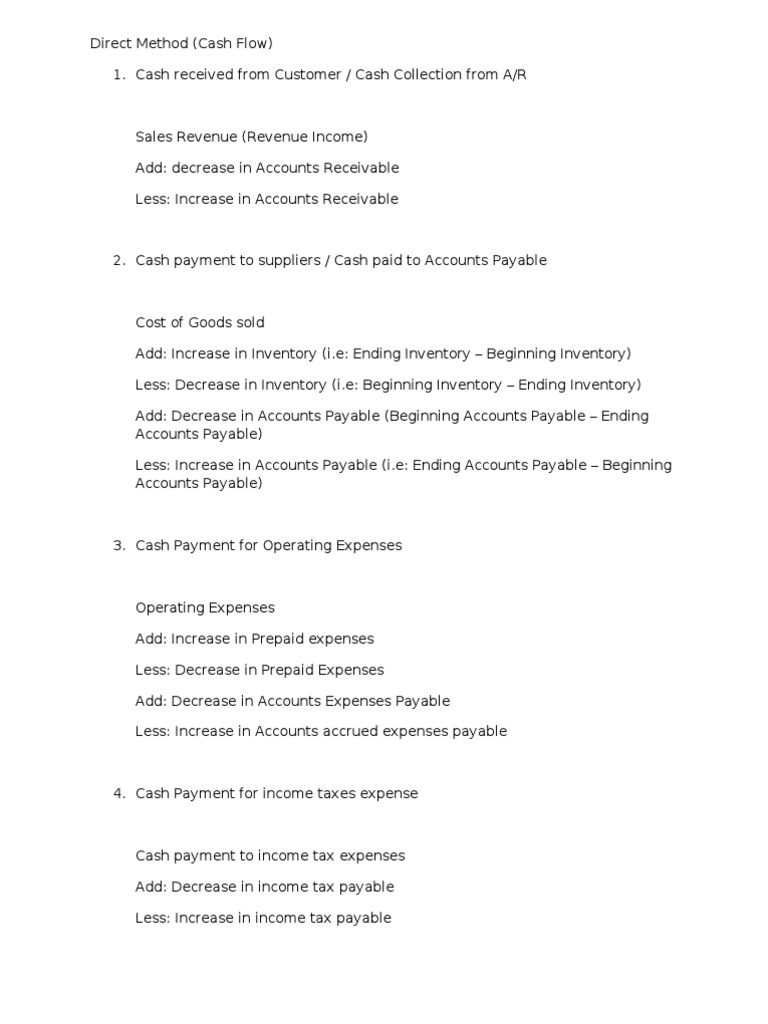 Direct Method Cash Flow Calculations | PDF