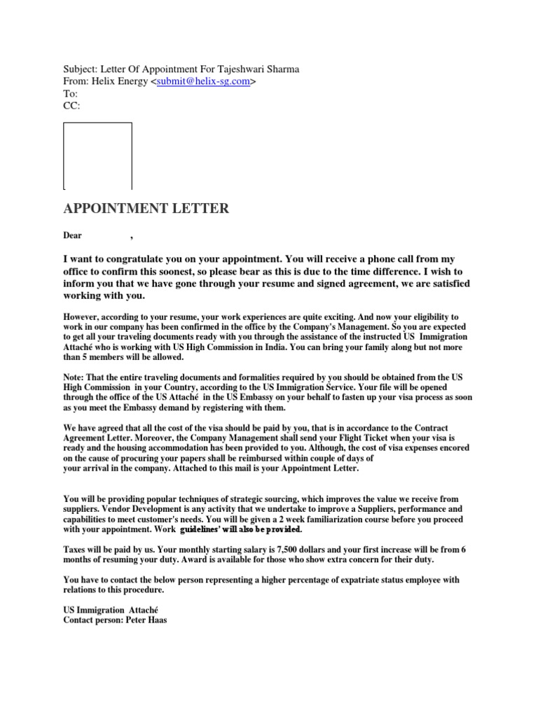 travel agency appointment letter format