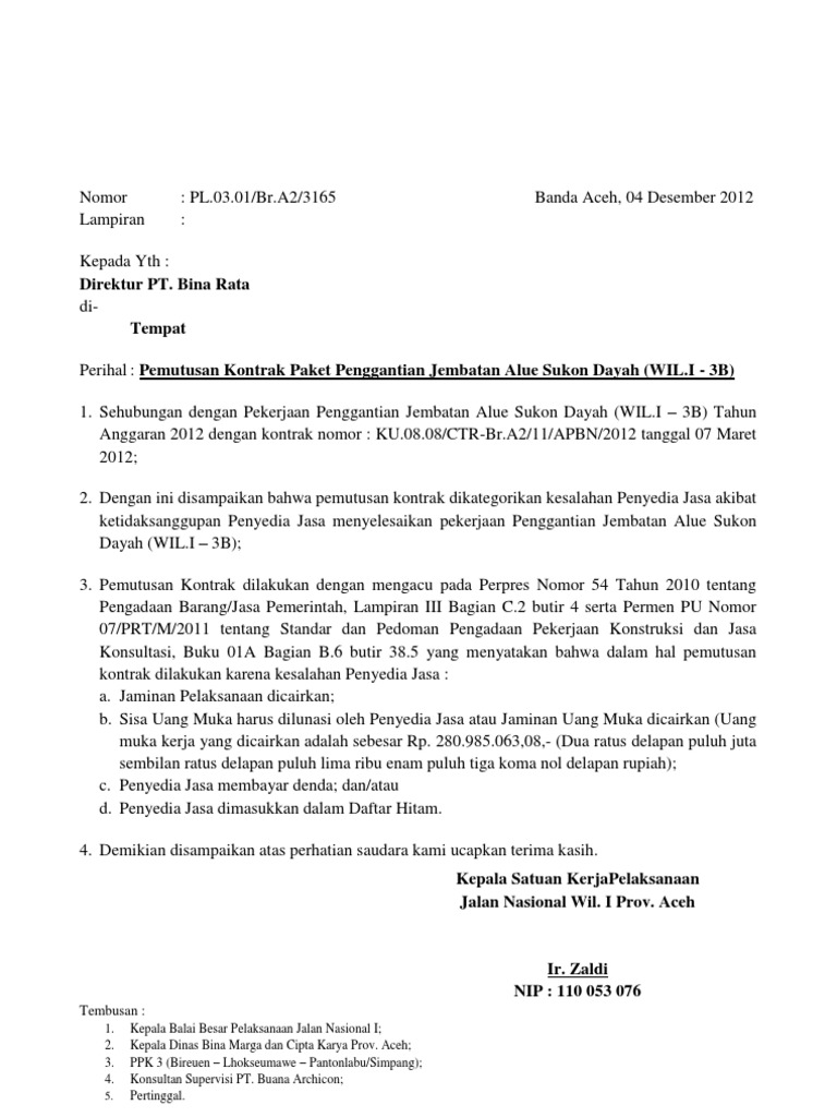 Surat Pemutusan Kontrak Surat Pemutusan Kontrak