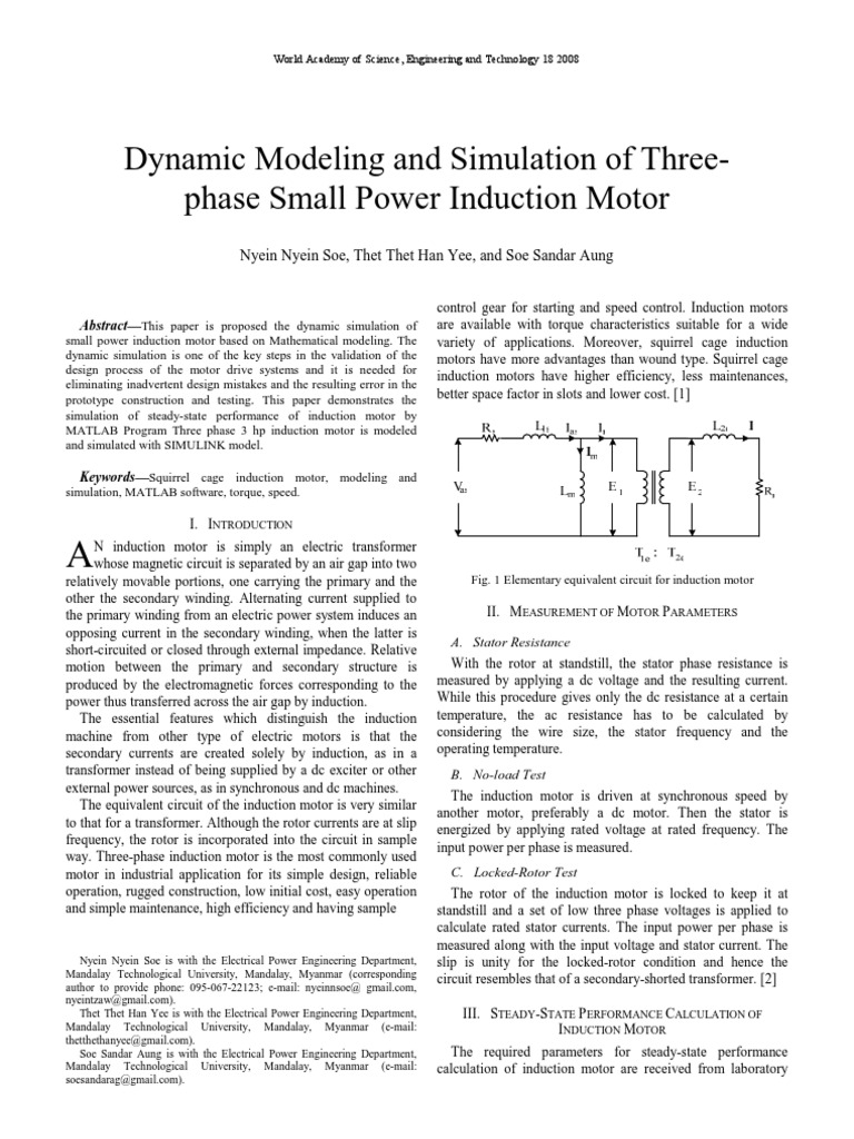 Dynamic Modeling and Simulation of Three Phase Small Induction Motor ...
