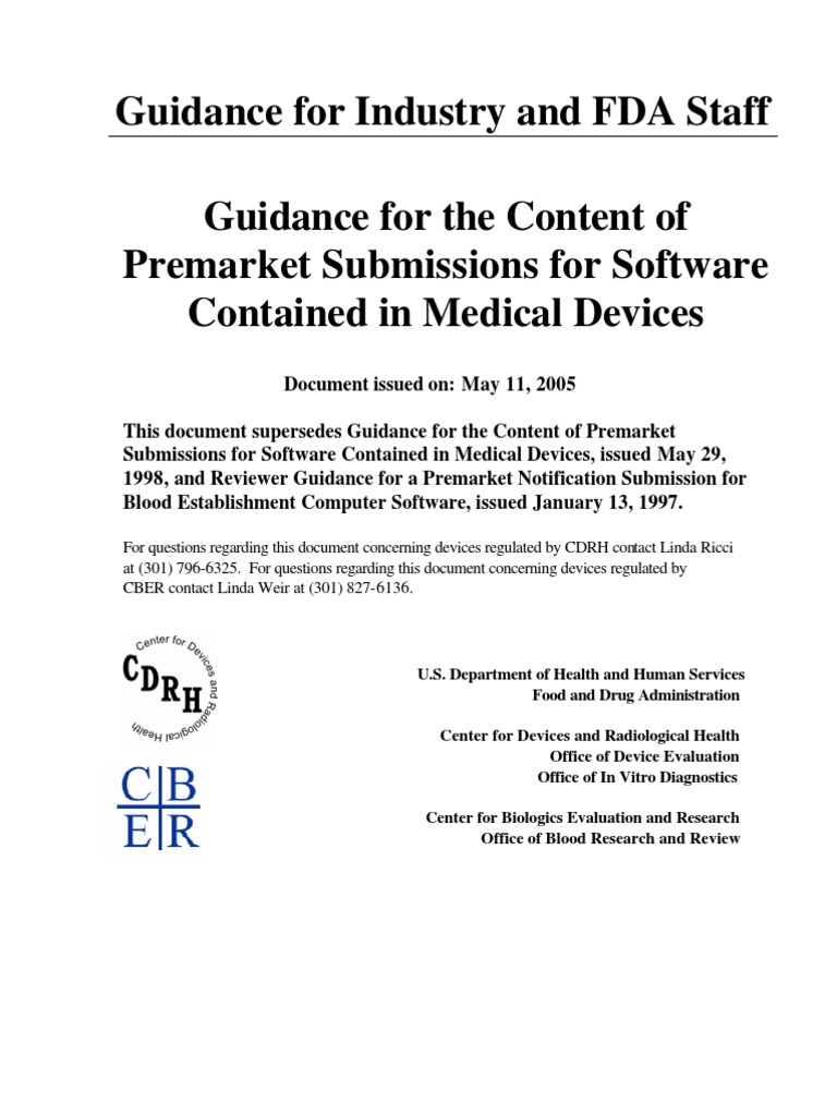 FDA Guidance Documents For Software Contained in Medical Devices PDF
