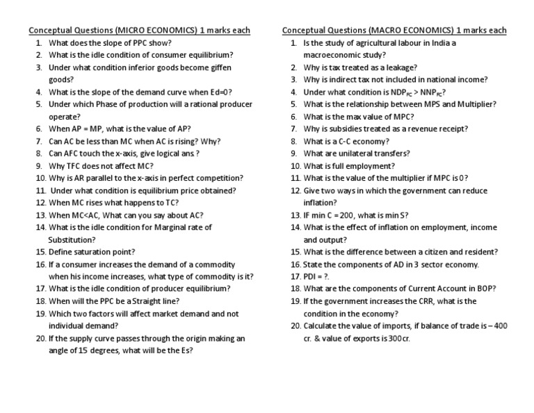 Micro and Macro Economics Conceptual Questions | PDF
