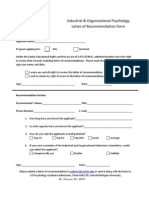 Industrial & Organizational Psychology Letter of Recommendation Form