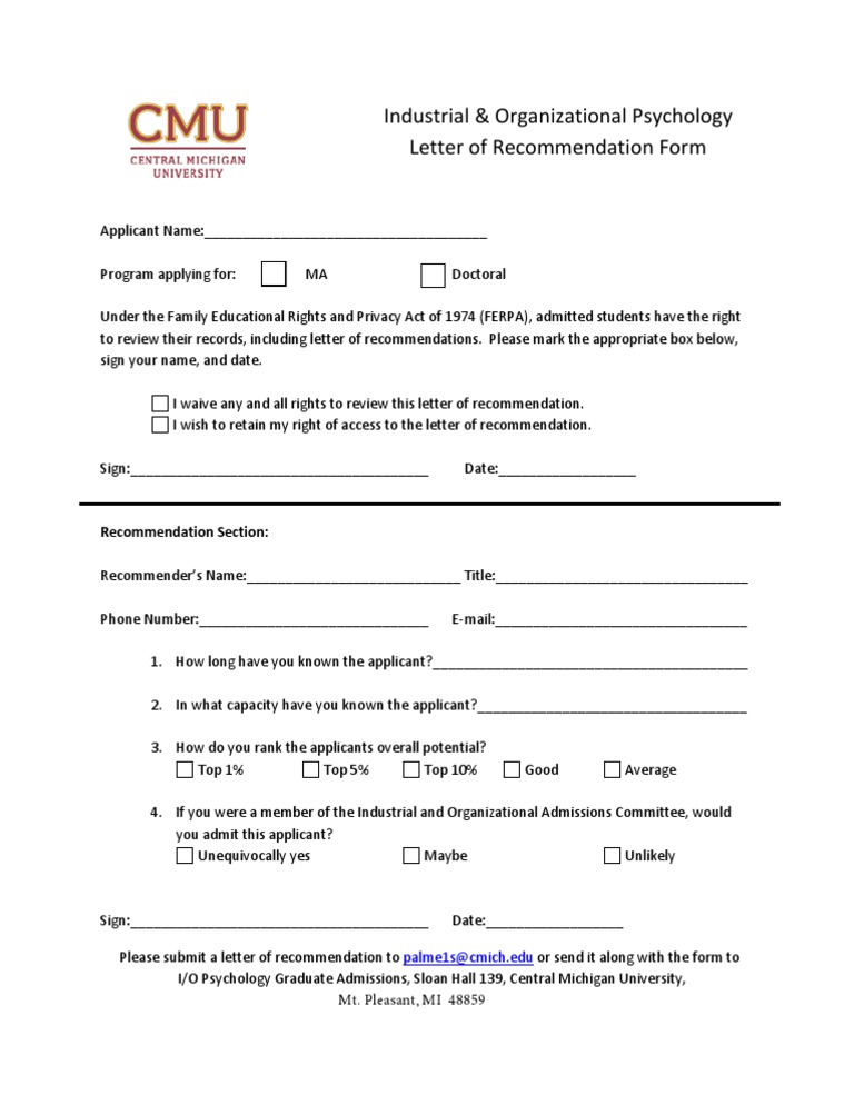 CMU Recommendation Letter Form | PDF