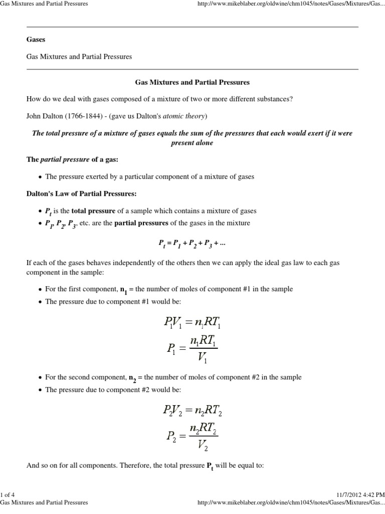 Gas Mixtures and Partial Pressures | PDF | Mole (Unit) | Gases