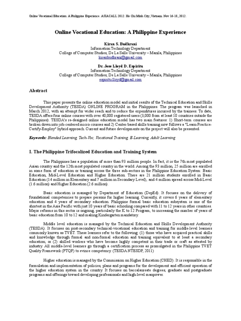 Online Vocational Education: A Philippine Experience | PDF | Massive ...