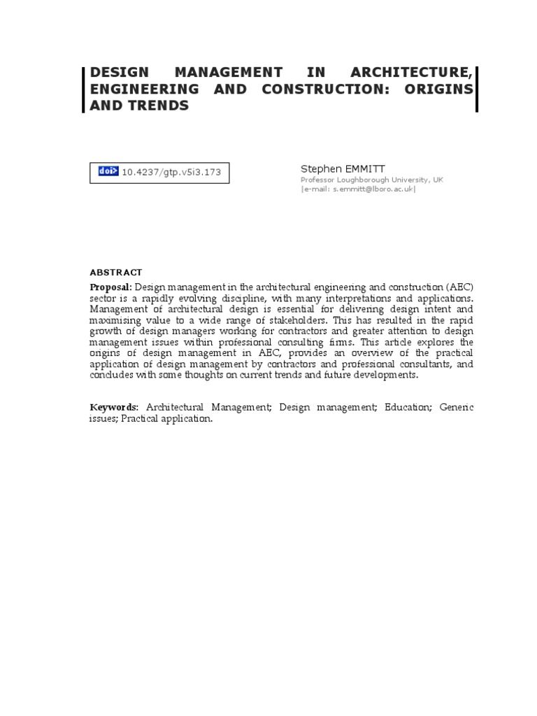 Design Management in AEC: Trends and Origins | PDF | Design | Architect