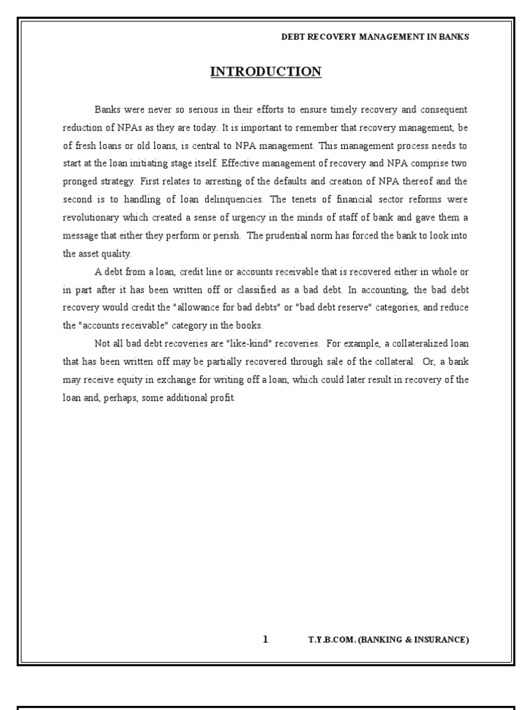 Effective Debt Recovery in Banking | PDF | Debt | Loans