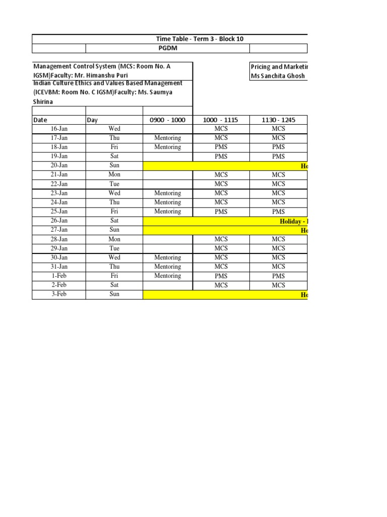 PGDM Term 3 Block 10 Schedule | PDF