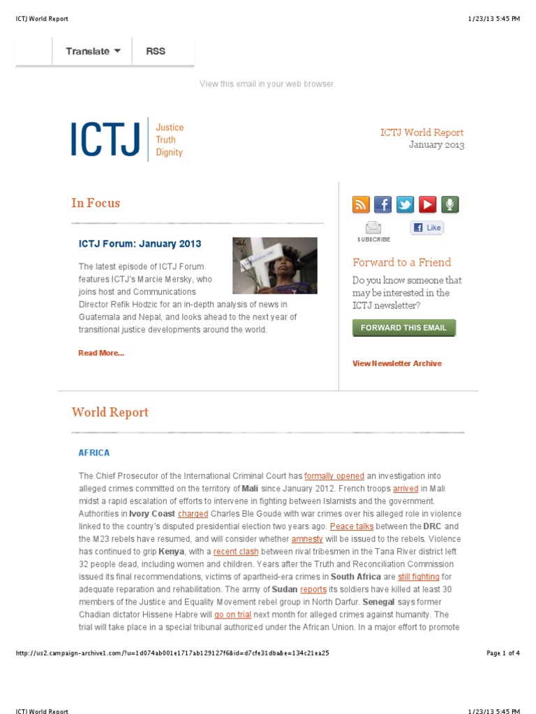 ICTJ World Report: January 2013 | PDF | Transitional Justice ...