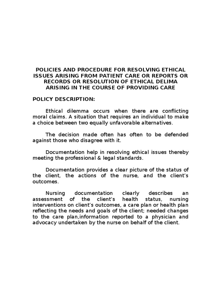 Ethical Issue Resolution in Patient Care | PDF