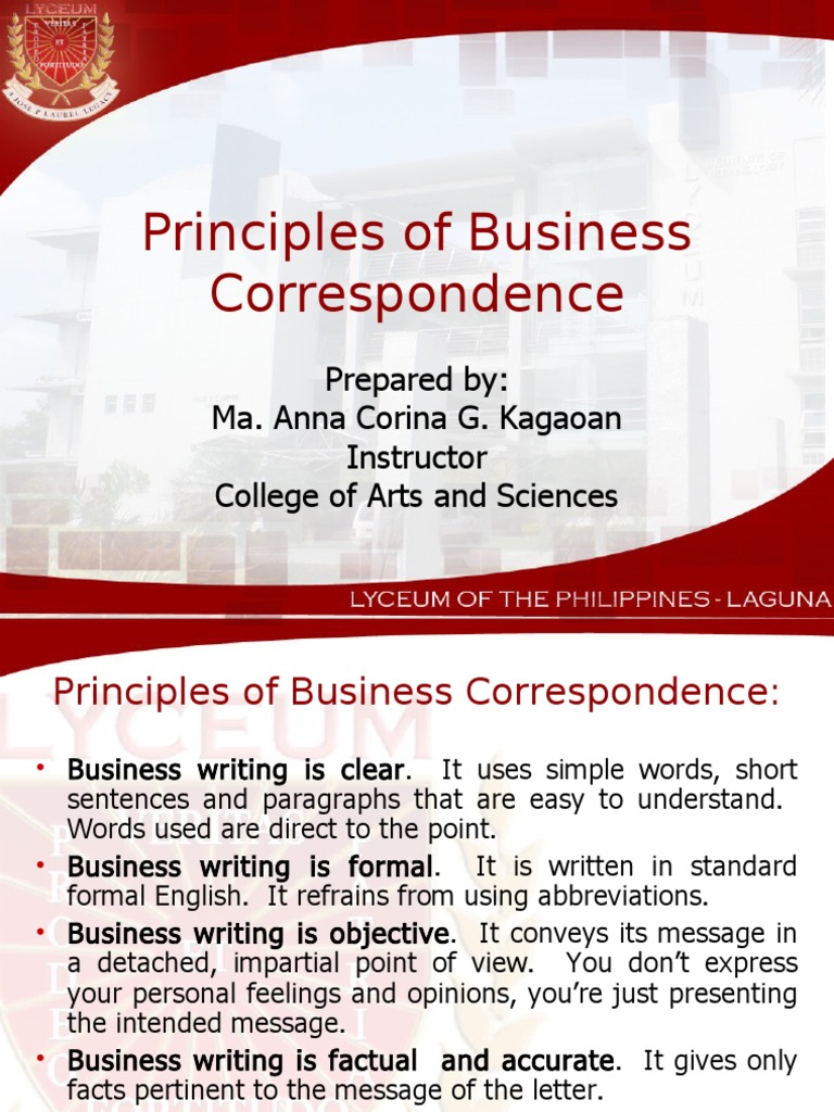 Principles of Business Correspondence PDF Narration Inductive