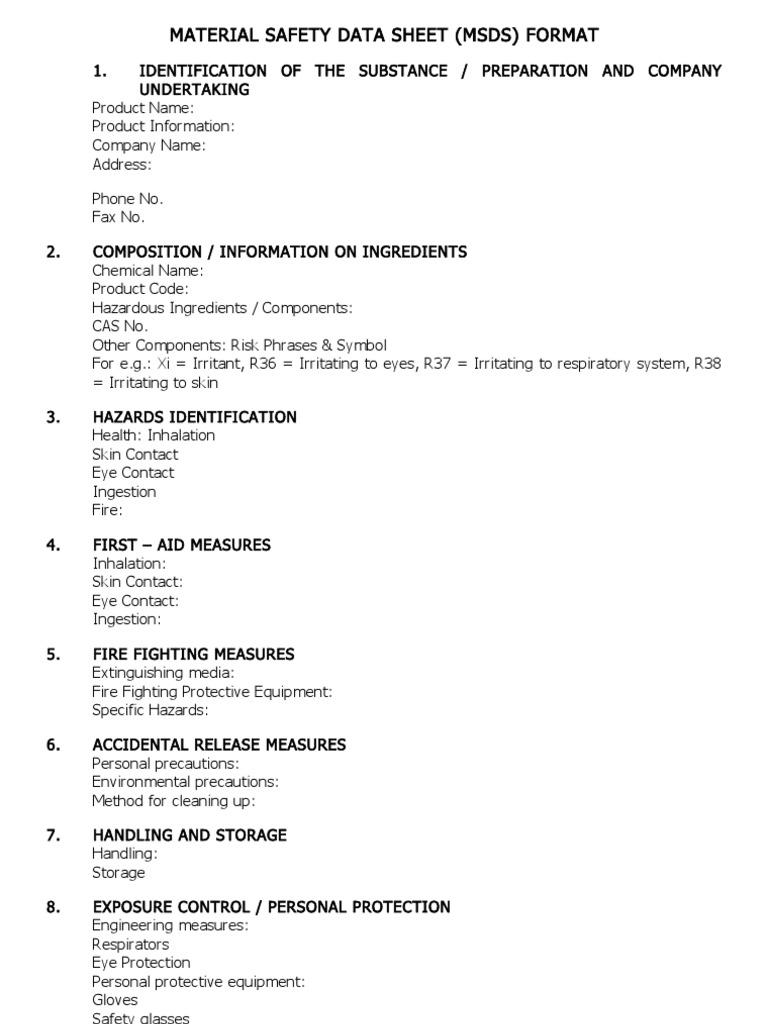 Material Safety Data Sheet (MSDS) Format | PDF