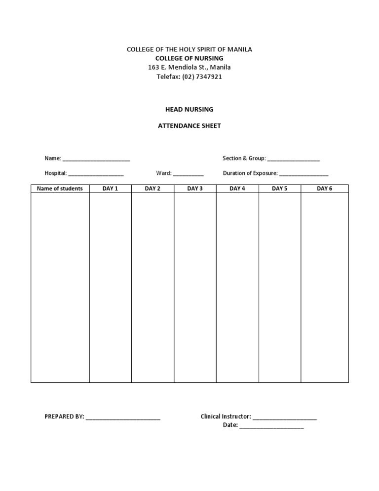 Nursing Attendance Sheet Template | PDF