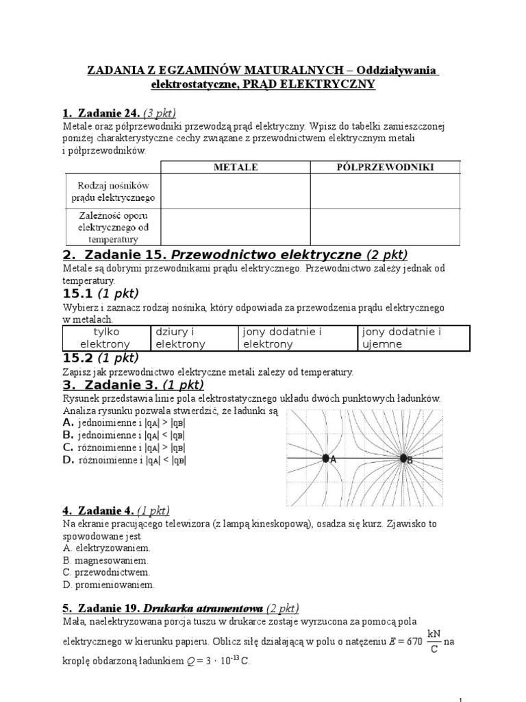 Elektrostatyka I Prąd Elektryczny Klasa 8