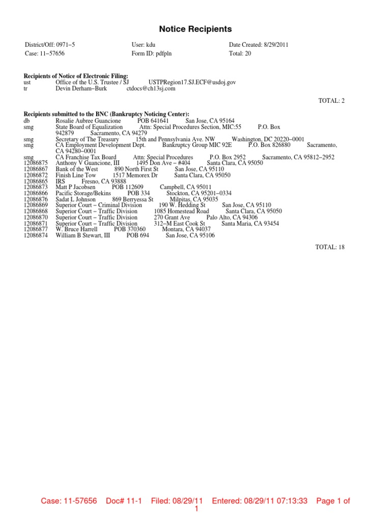 Recipients of Notice of Electronic Filing PDF